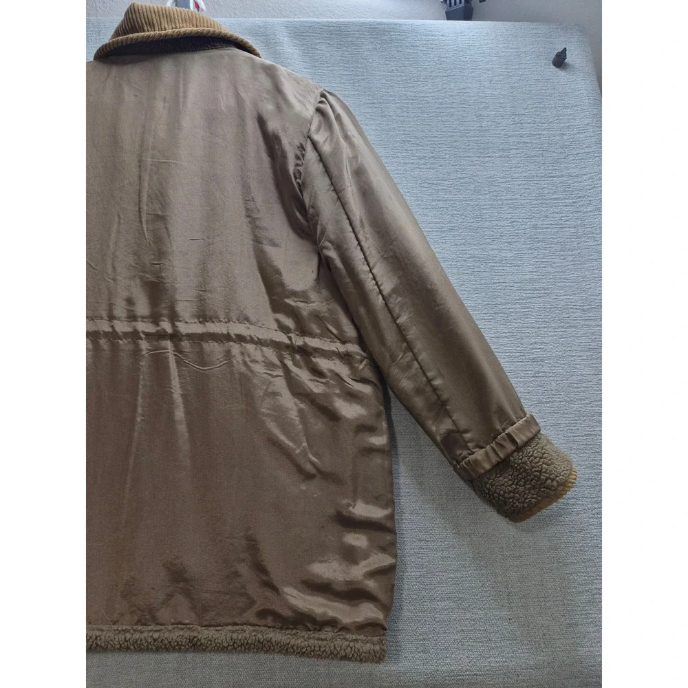 Vintage Sherpa Fleece Jacket Womens Brown Streetwear Casual Winter Button Front
